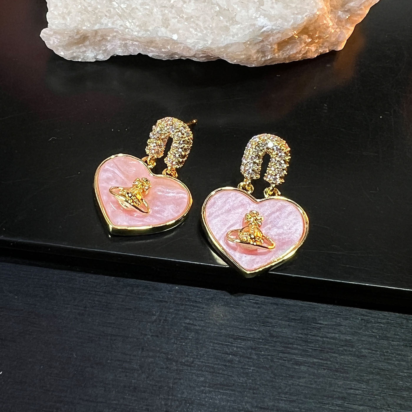 London Muse Set – Heart & Circle Crystal Earrings