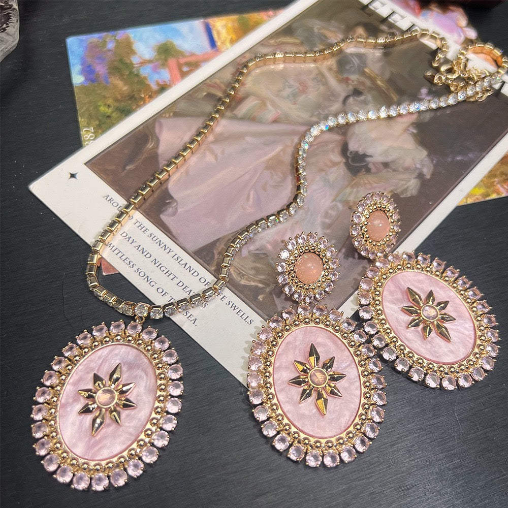 Royal Court Set – Vintage Pink Crystal Necklace & Earrings