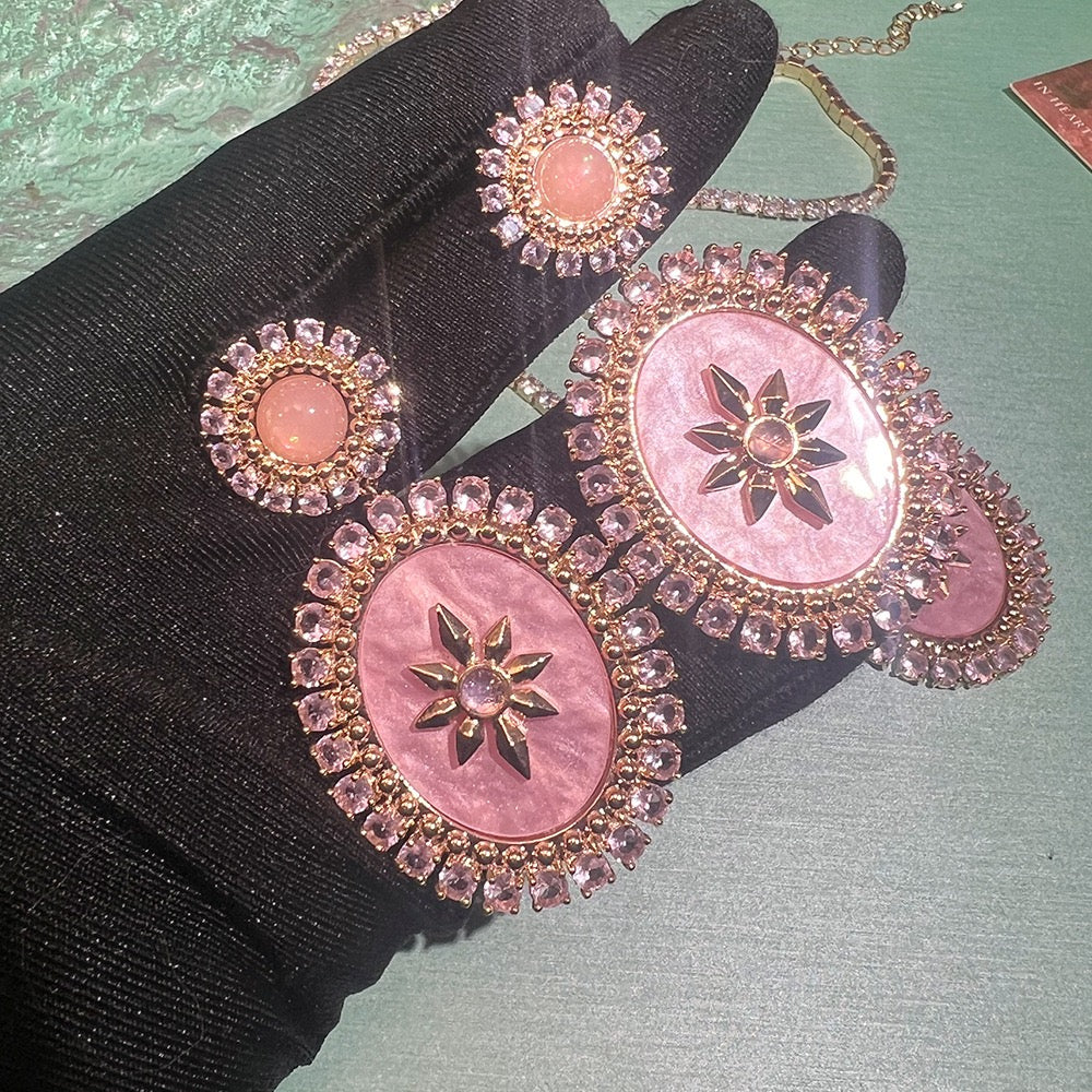 Royal Court Set – Vintage Pink Crystal Necklace & Earrings