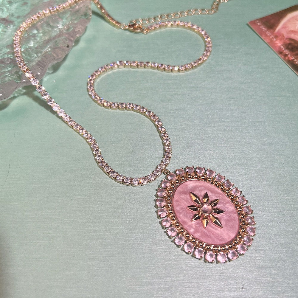 Royal Court Set – Vintage Pink Crystal Necklace & Earrings