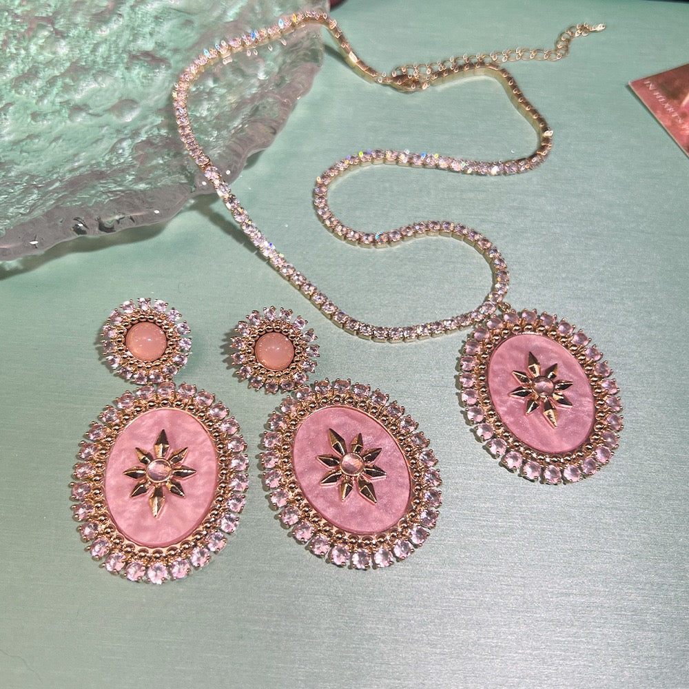 Royal Court Set – Vintage Pink Crystal Necklace & Earrings