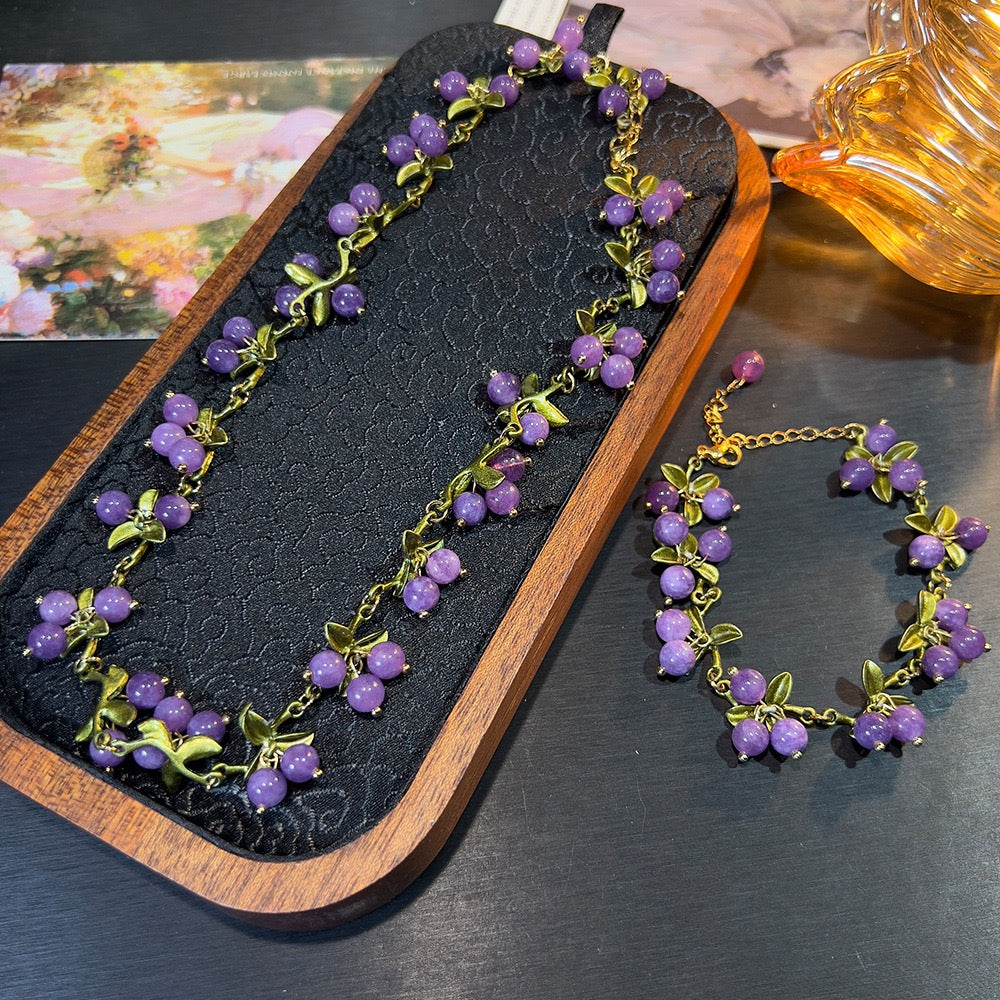 Forest Vintage Set – Natural Agate & Pearl Necklace & Bracelet | French Boho Style