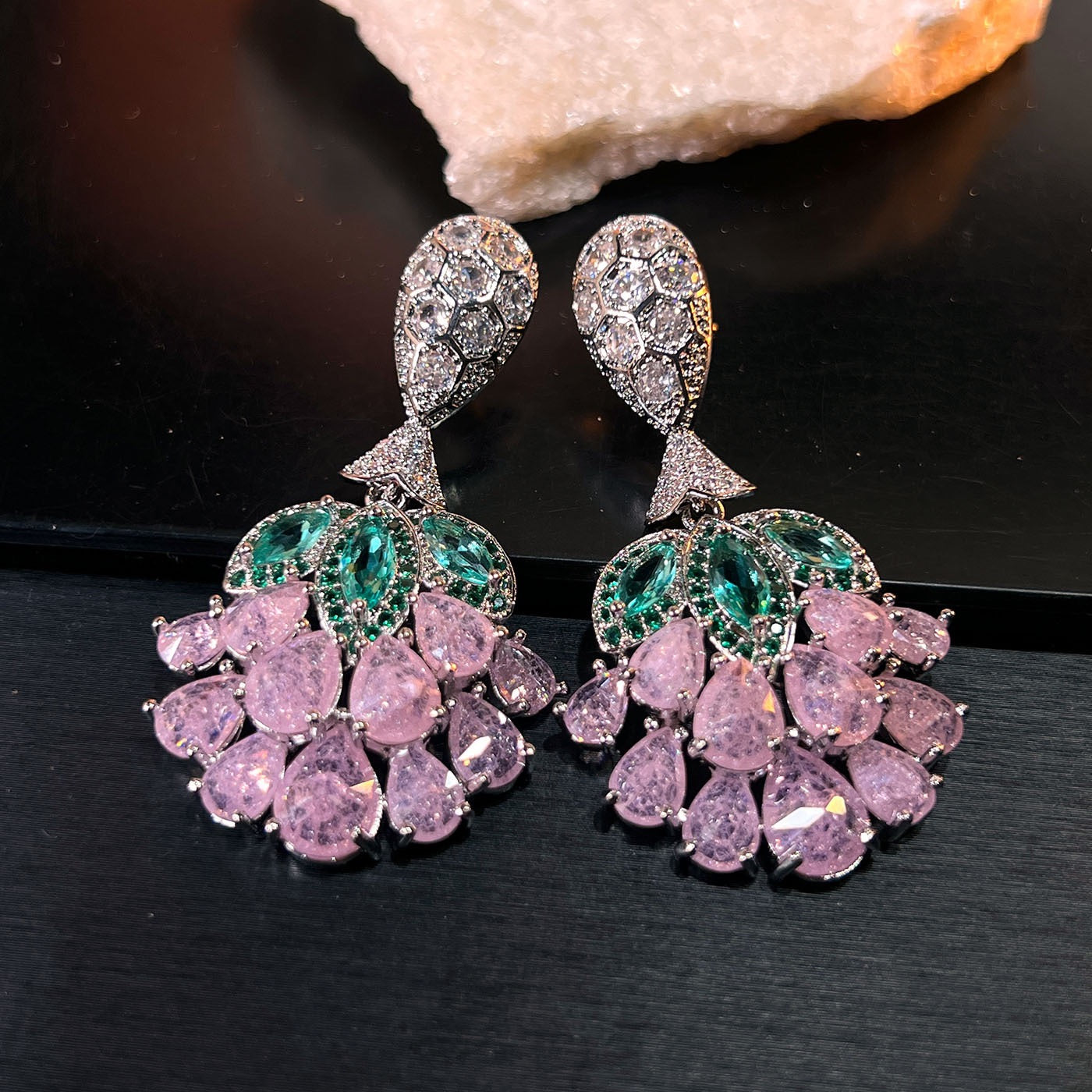 Garden Bloom Studs – Leaf Accent Pink Crystal Earrings
