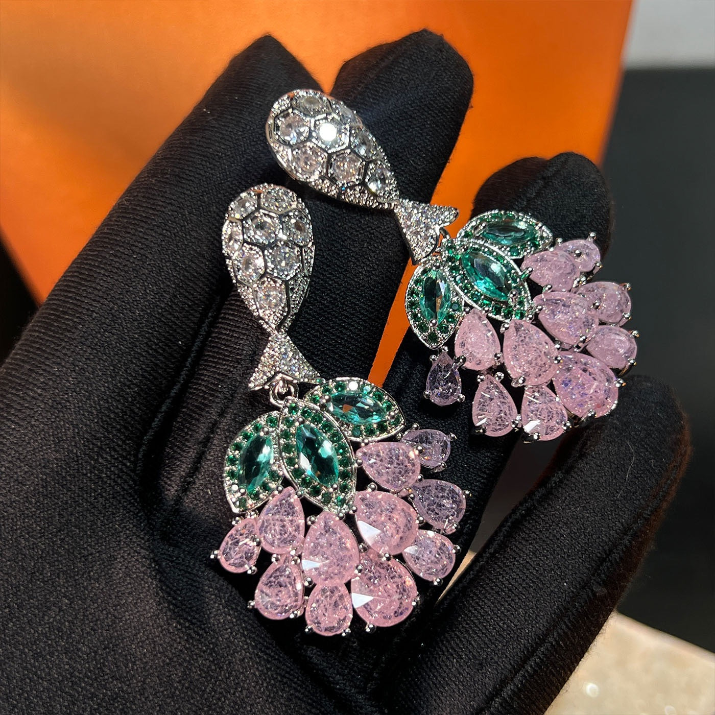 Garden Bloom Studs – Leaf Accent Pink Crystal Earrings