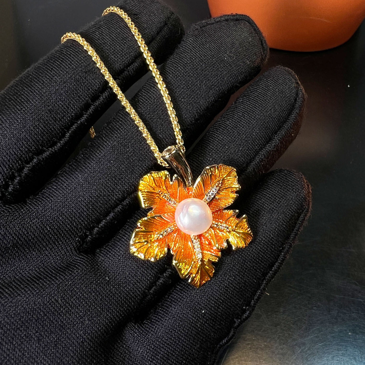 Ginkgo Blessing Duo – Adjustable Crystal Necklace & Pearl Open Ring Set