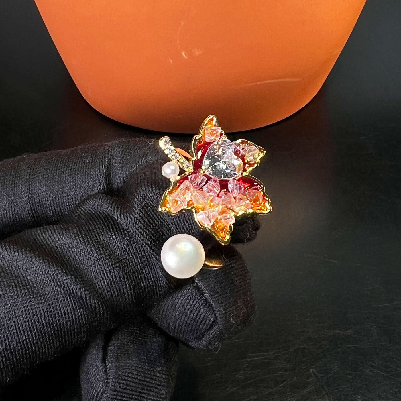 Ginkgo Blessing Duo – Adjustable Crystal Necklace & Pearl Open Ring Set