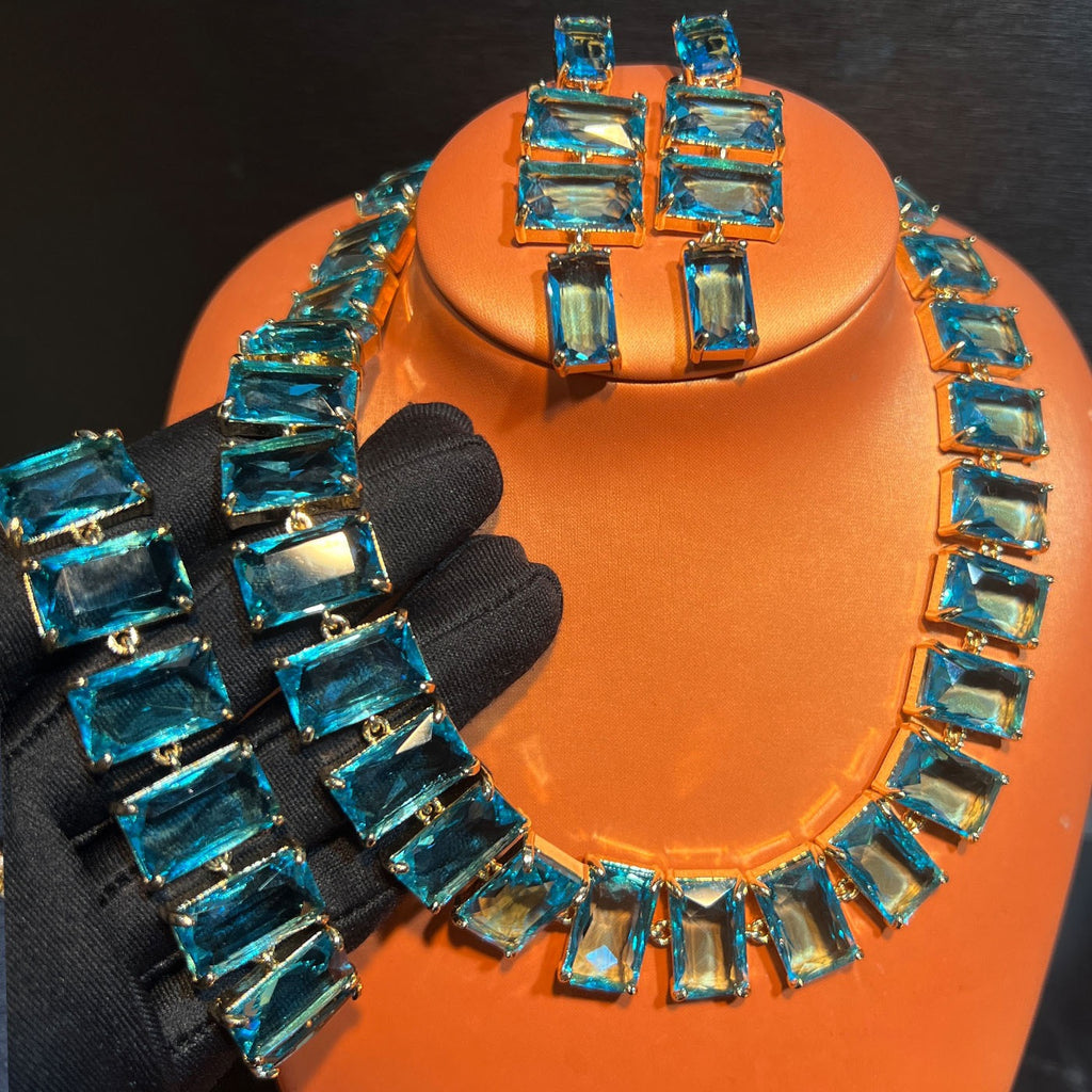 Sapphire Cube Collection – Necklace, Bracelet & Earrings