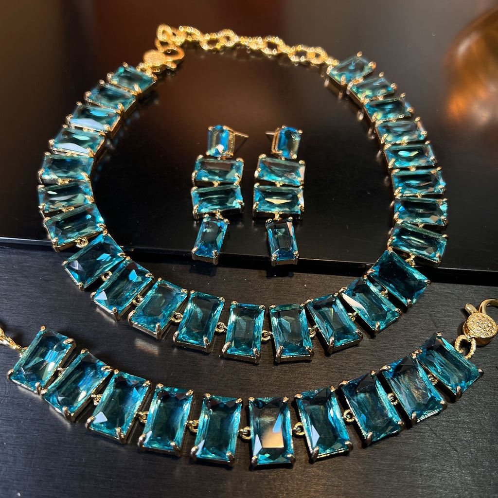 Sapphire Cube Collection – Necklace, Bracelet & Earrings