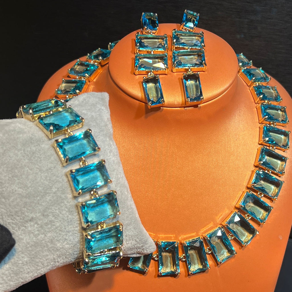Sapphire Cube Collection – Necklace, Bracelet & Earrings