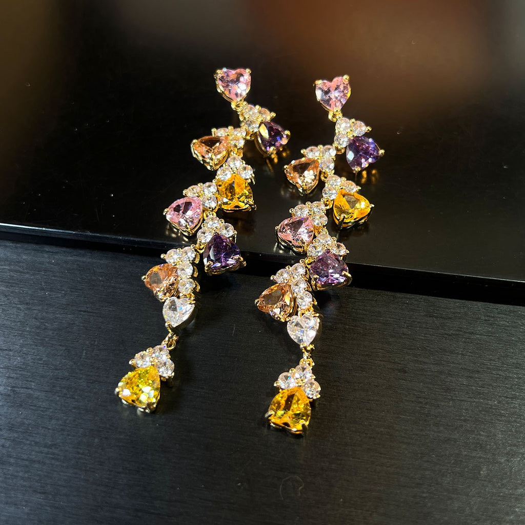 Golden Teardrop Earrings – 925 Silver Geometric Drop Studs with Pavé Zirconia