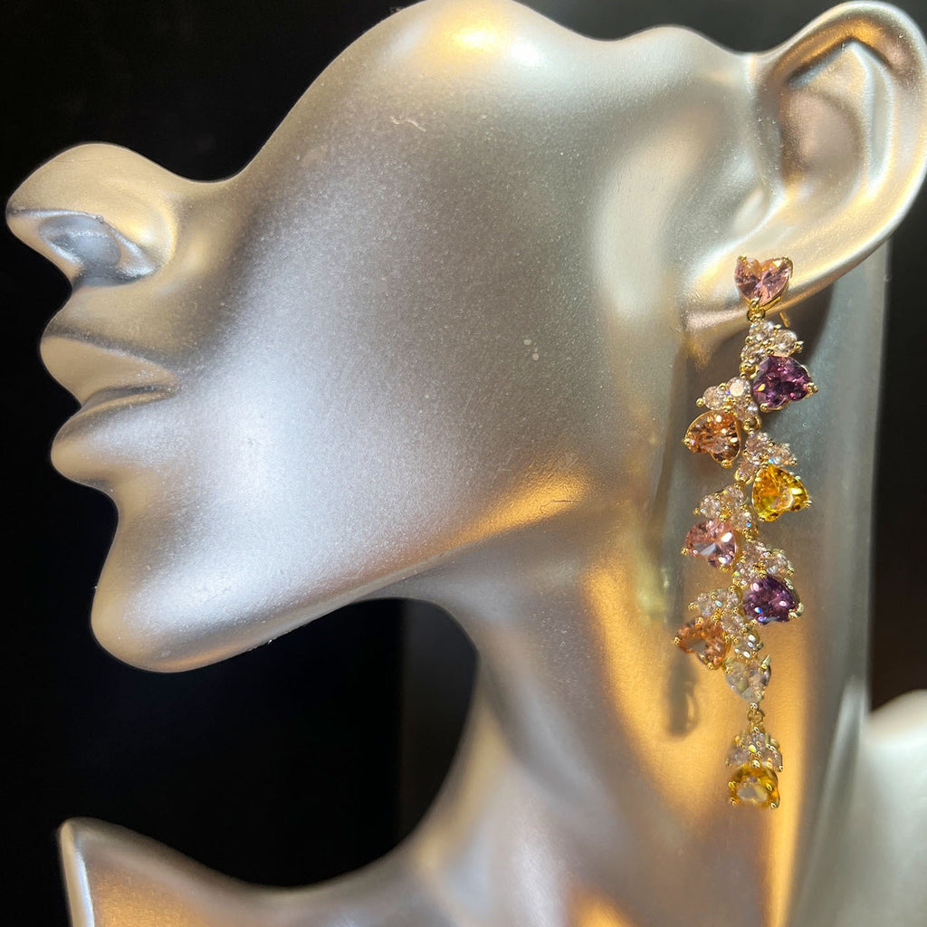 Golden Teardrop Earrings – 925 Silver Geometric Drop Studs with Pavé Zirconia