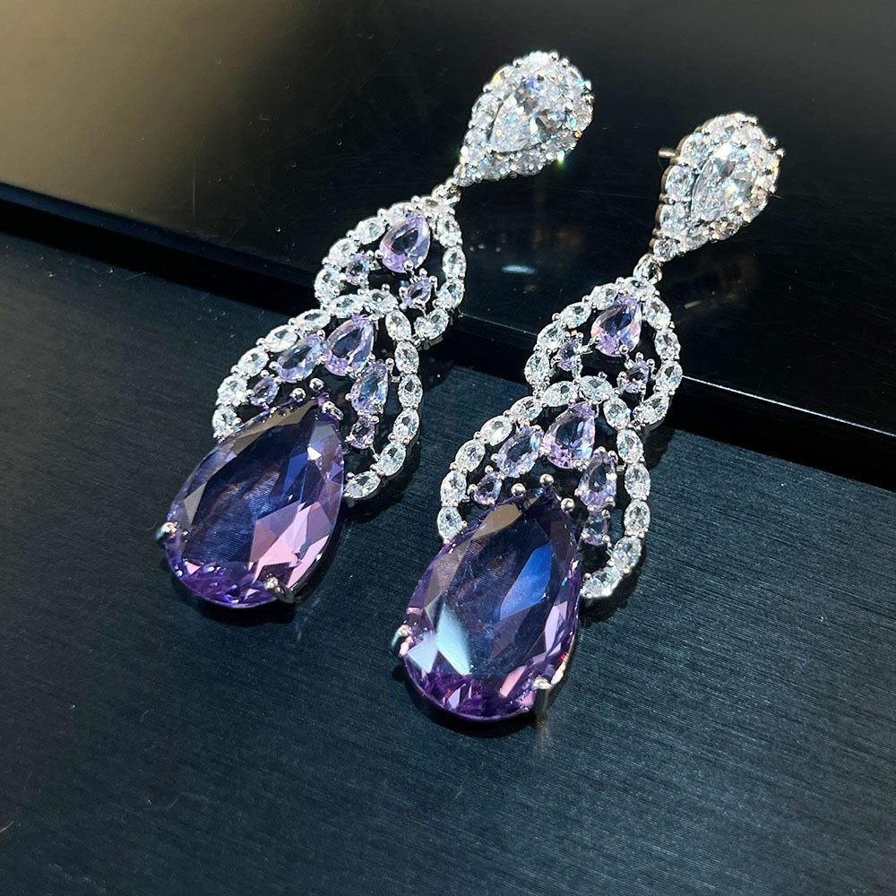 Amethyst Aura Earrings – 3A Zirconia French Vintage Style Purple Statement Earrings
