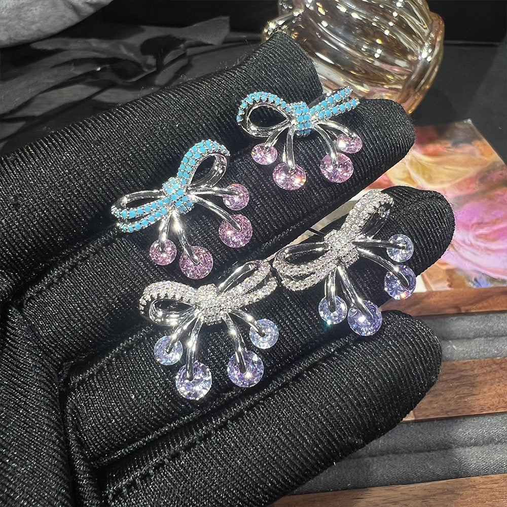 Luna Bow Studs – Purple & Pink