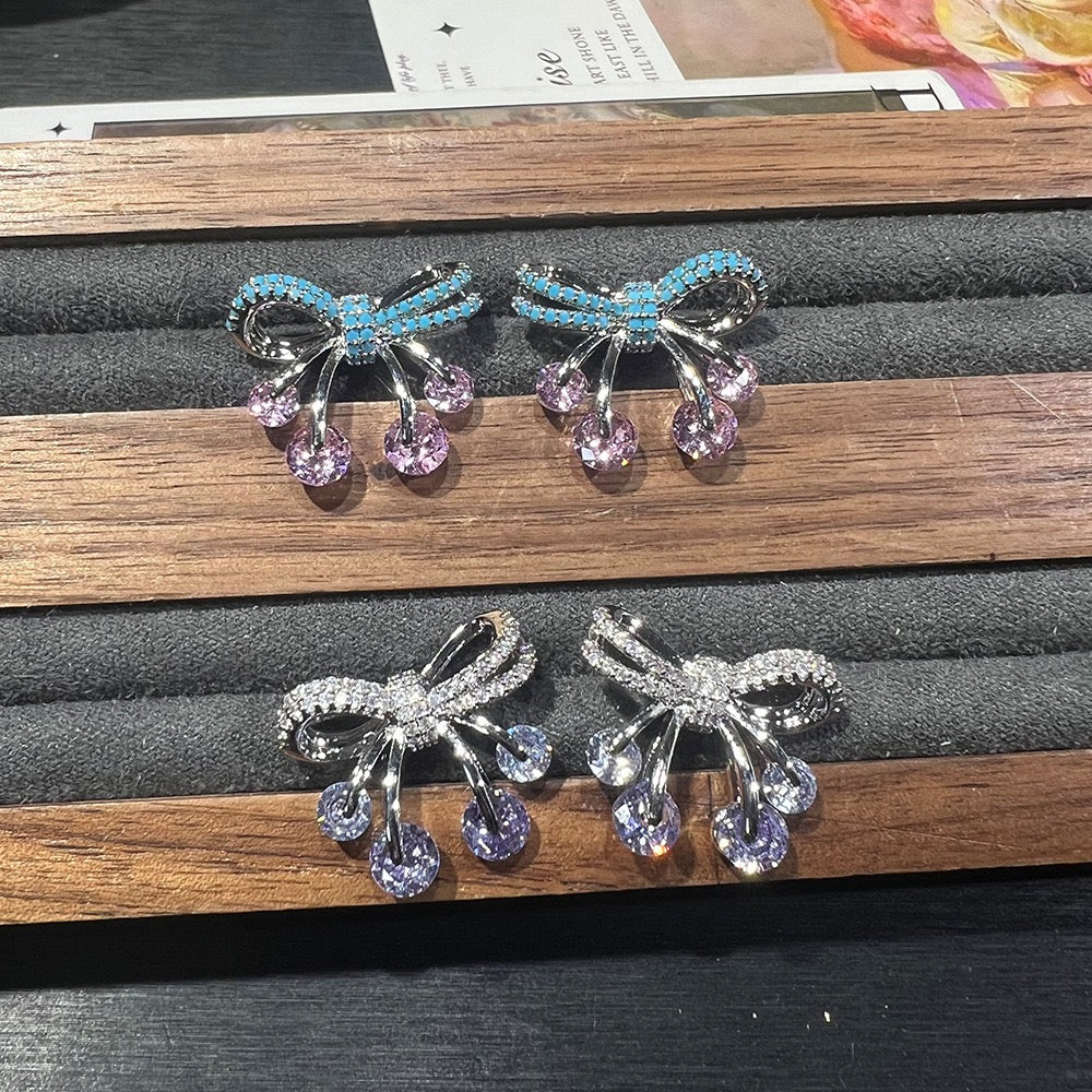 Luna Bow Studs – Purple & Pink