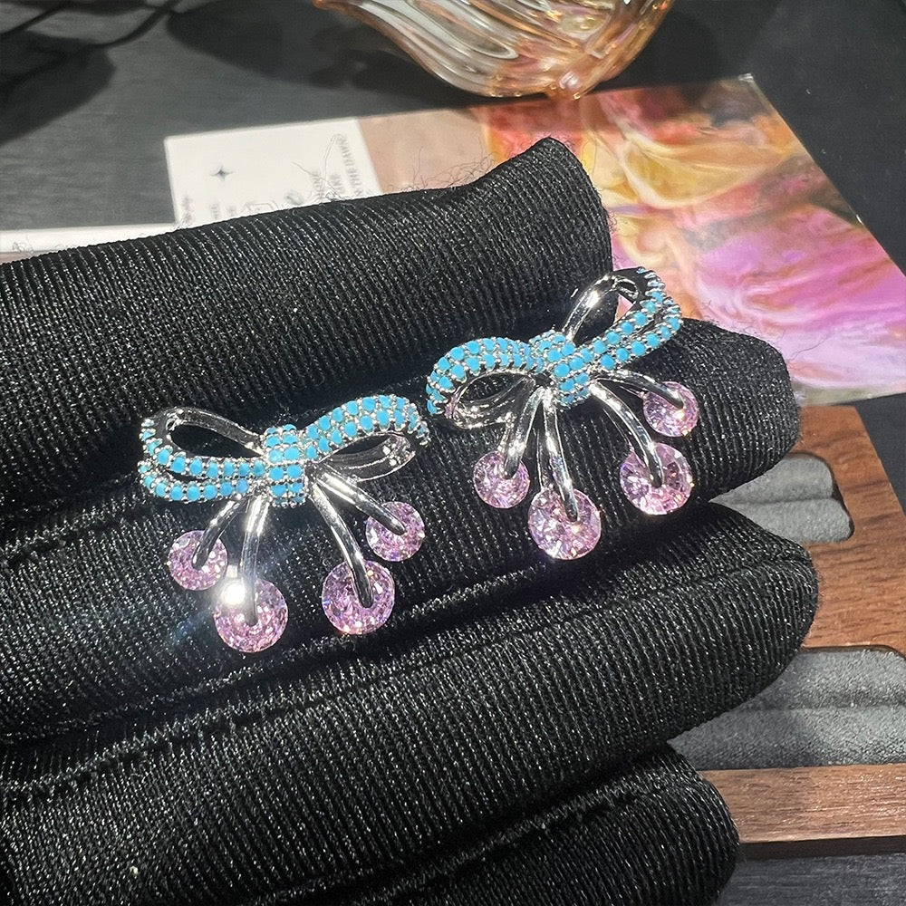 Luna Bow Studs – Purple & Pink
