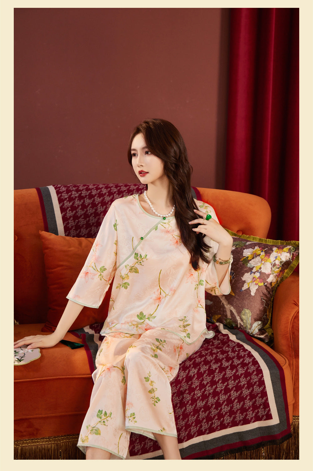 Ice-Silk Pajama Set with Built-in Bra – Pullover Style, M-XXL