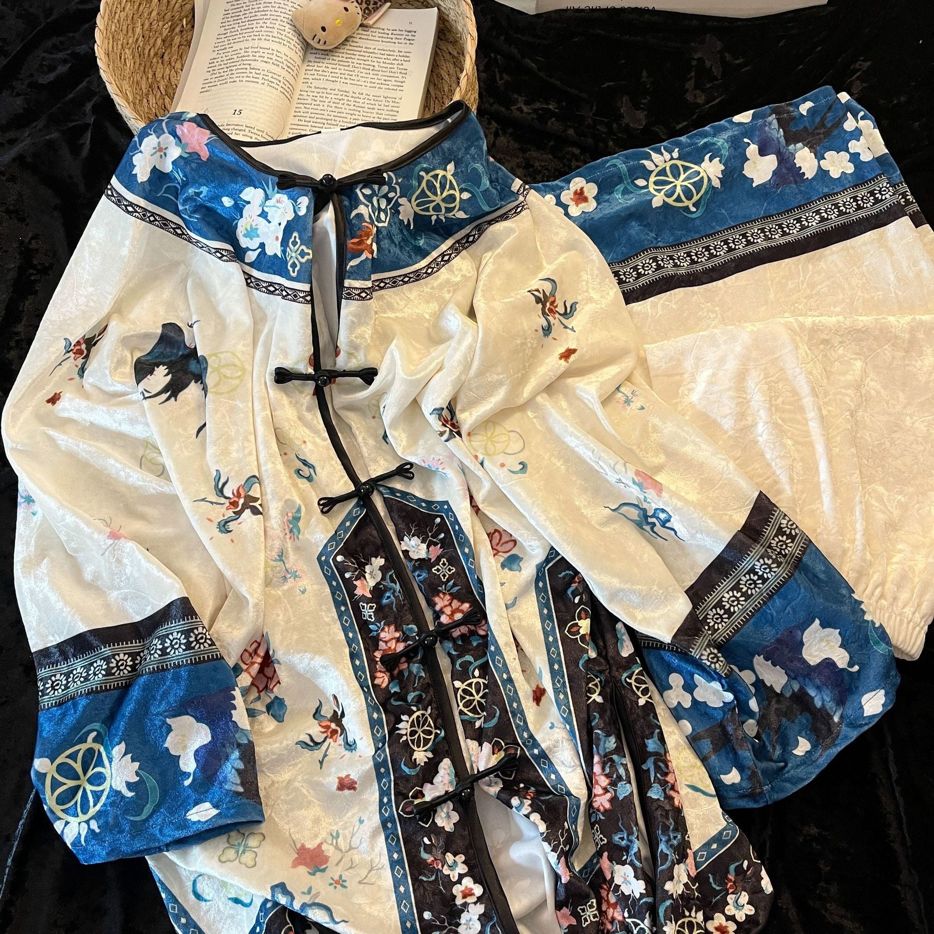 Velvet Floral Pajama Set – Chinese Elegance, Long Sleeve + Pants, S-3XL