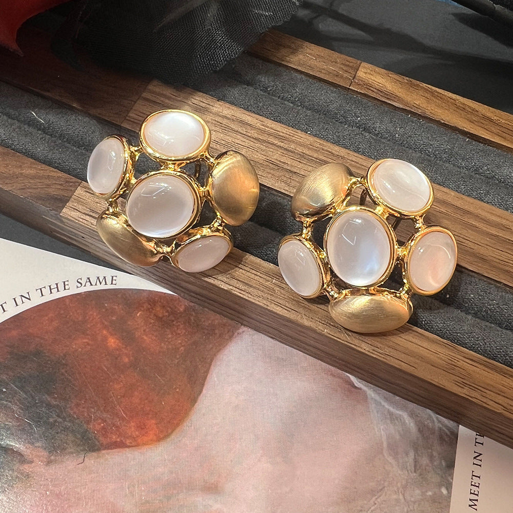 French Cat’s Eye Flower Earrings – 18k Gold Plated, 3 Designs