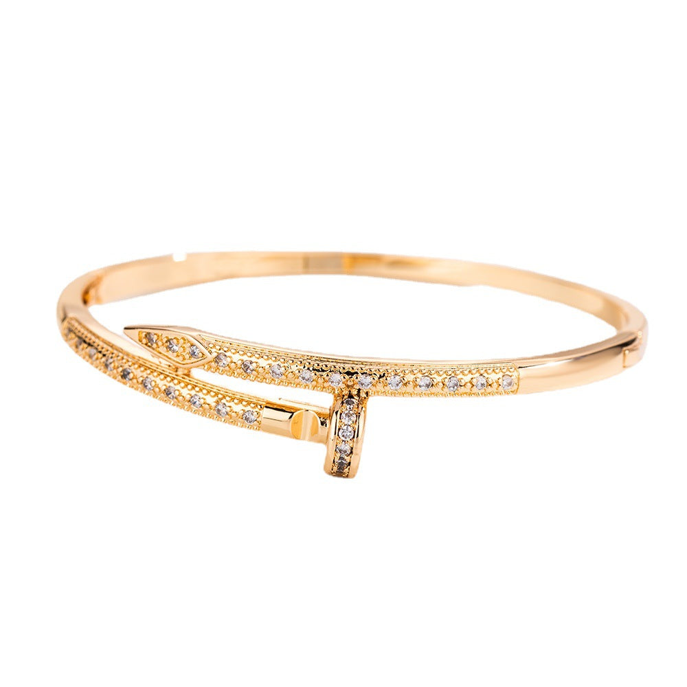 Full Pavé Nail Bracelet – Champagne Gold