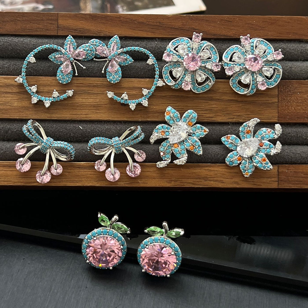 Geometric Pavé Earrings – Butterfly, Flower, Apple, Bow, Teardrop (925 Silver)