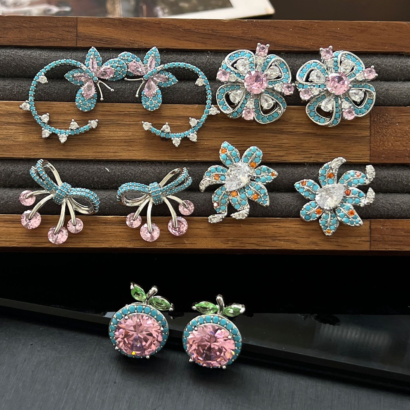 Geometric Pavé Earrings – Butterfly, Flower, Apple, Bow, Teardrop (925 Silver)