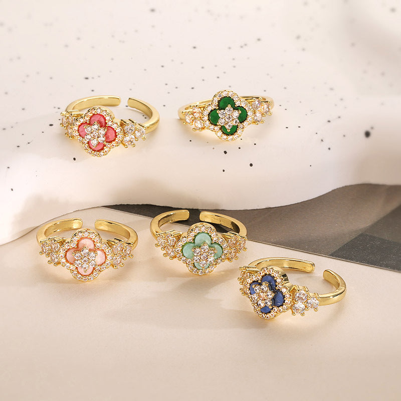 Everyday Clover Jewelry Set – Choose Your Favorite Color! Ring, Earrings & Necklace