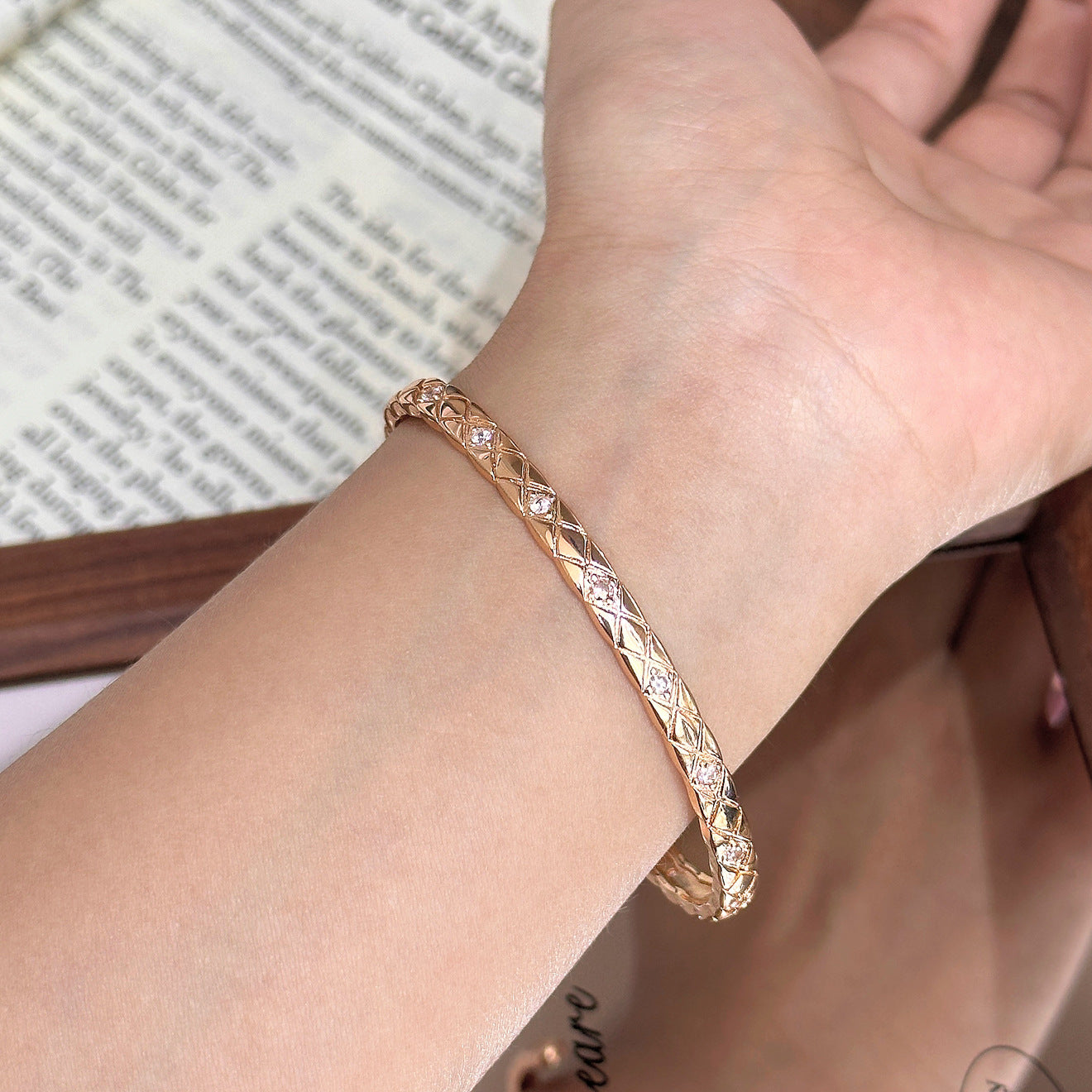 Luxury Brushed Pavé Bracelets – 58 Styles, Champagne Gold