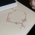 Layered Butterfly Chain Bracelet – Vintage Gold Tone with Purple/Pink/White/Blue Zirconia