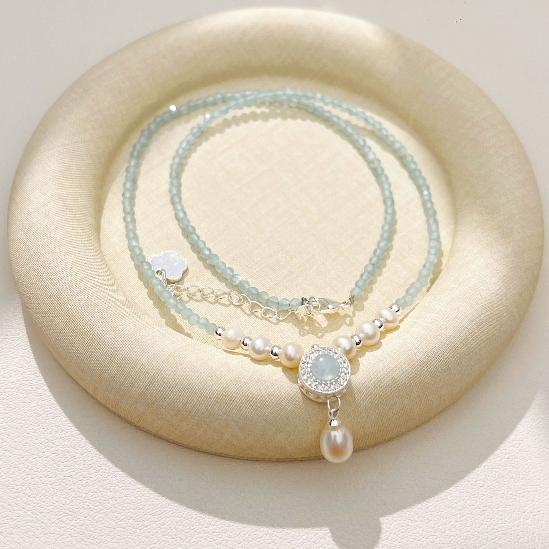 Natural Aquamarine Beaded Necklace – Light Blue Gemstone for Everyday Wear