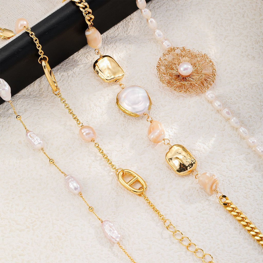 Mixed Material Pearl Bracelet – Freshwater Pearl, Natural Stone & 18K Gold