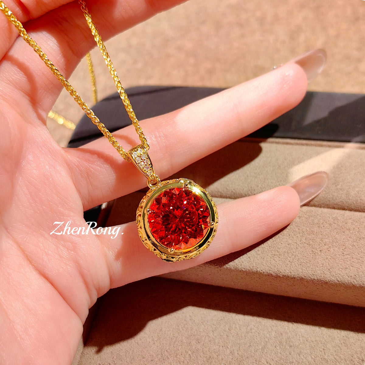 Fireworks Cut Zircon Purple Lithium Hui Necklace Pendant High Carbon Diamond Pink Diamond Earrings Color Treasure Ring Set Female