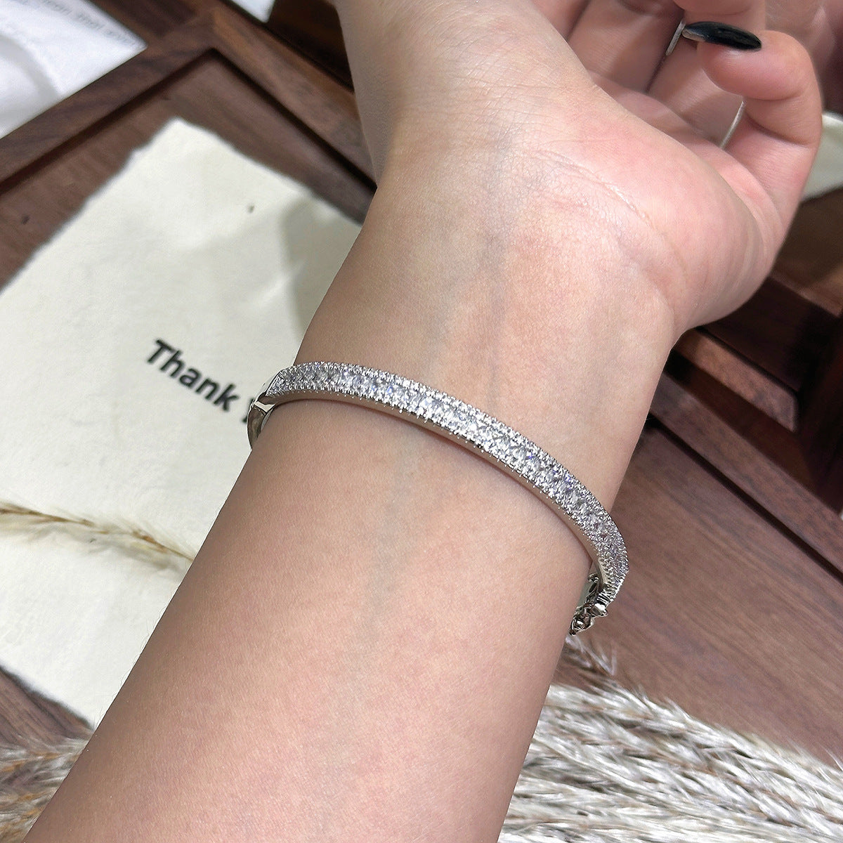 Full Pavé Row Bangle – Champagne or White Gold