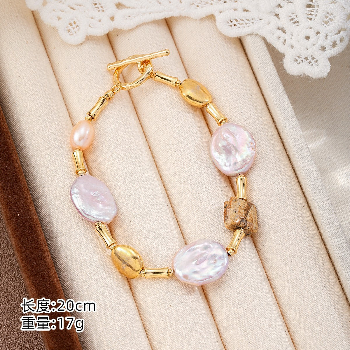 Mixed Material Pearl Bracelet – Freshwater Pearl, Natural Stone & 18K Gold