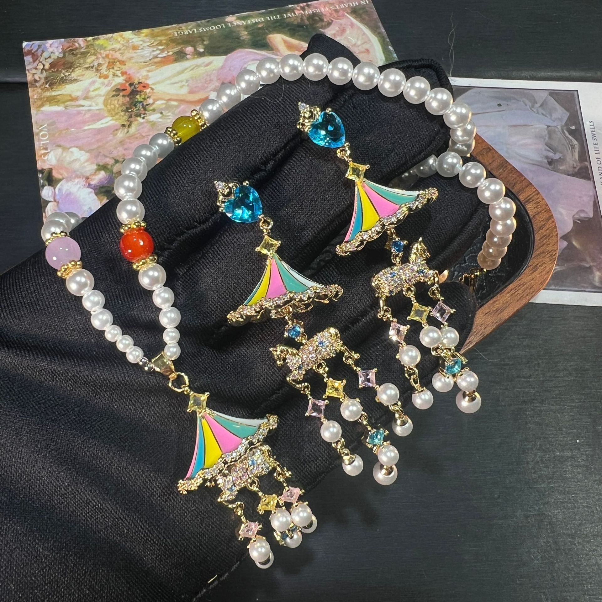 Carousel Enamel Tassel Earrings & Necklace – Vintage Copper