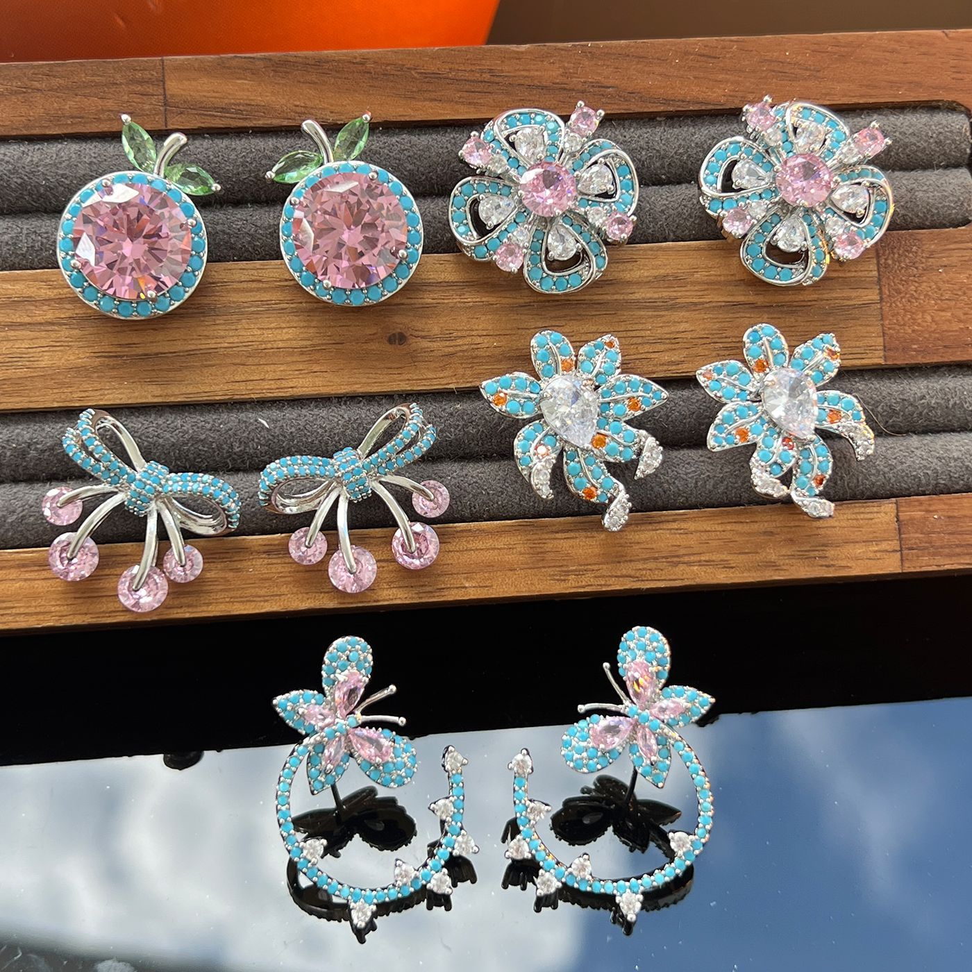 Geometric Pavé Earrings – Butterfly, Flower, Apple, Bow, Teardrop (925 Silver)