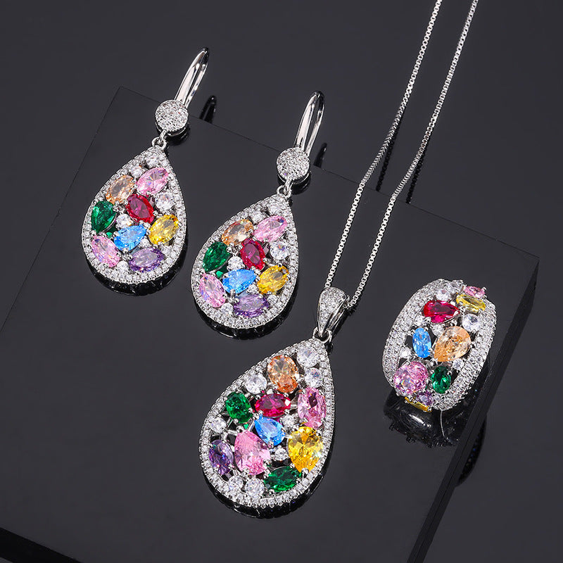 Rainbow Drop Gemstone Set – Cubic Zirconia Ring, Necklace & Earrings