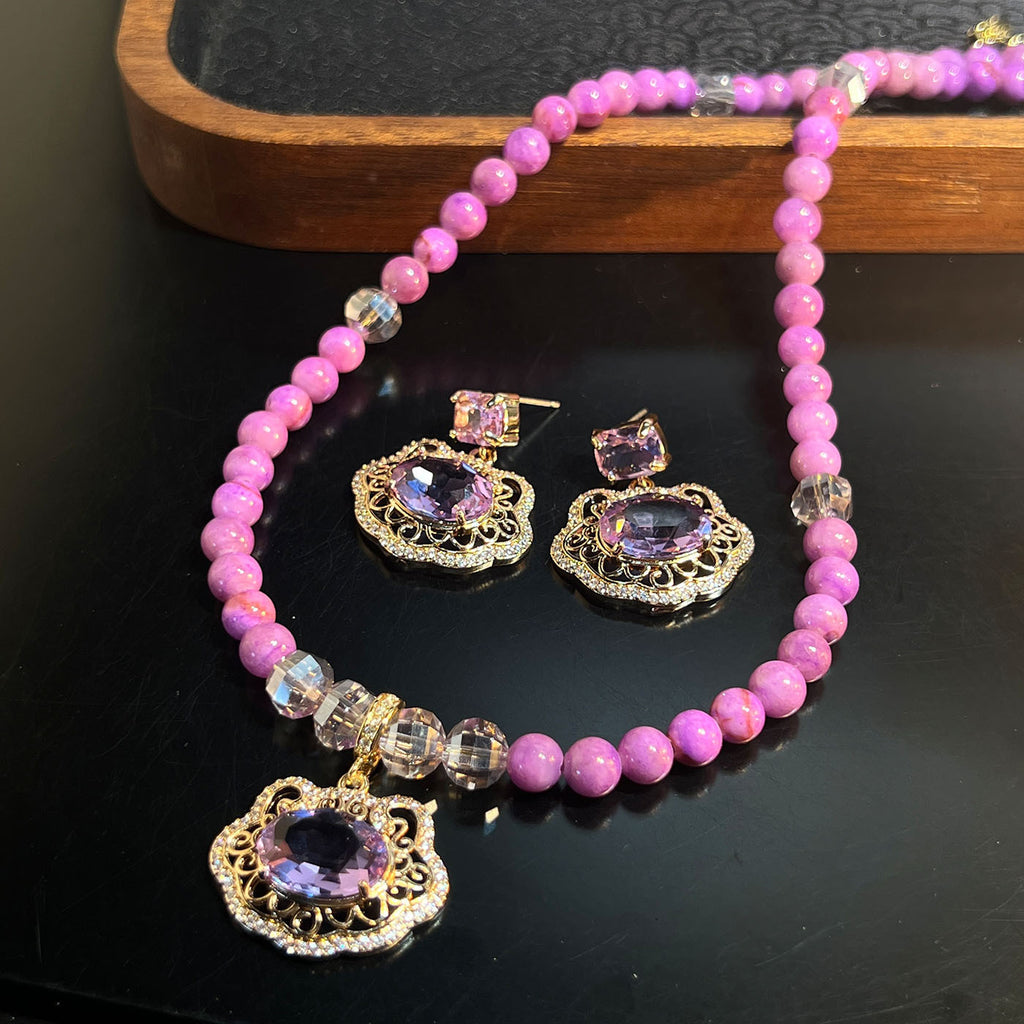 Violet Peace Lock Necklace & Earrings – Chinese New Style