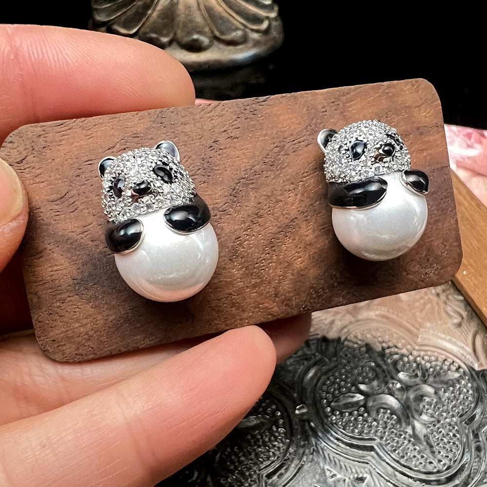 Panda Pearl Studs – Swarovski Elements, 925 Silver, Purple/White/Skin