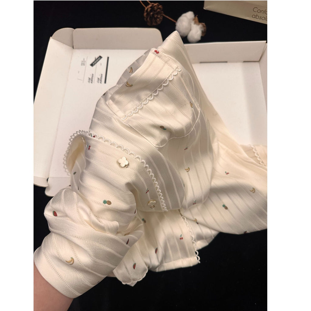 Cream White Sweet Pajama Set – Rich Girl Style, Wear Outside, S-3XL