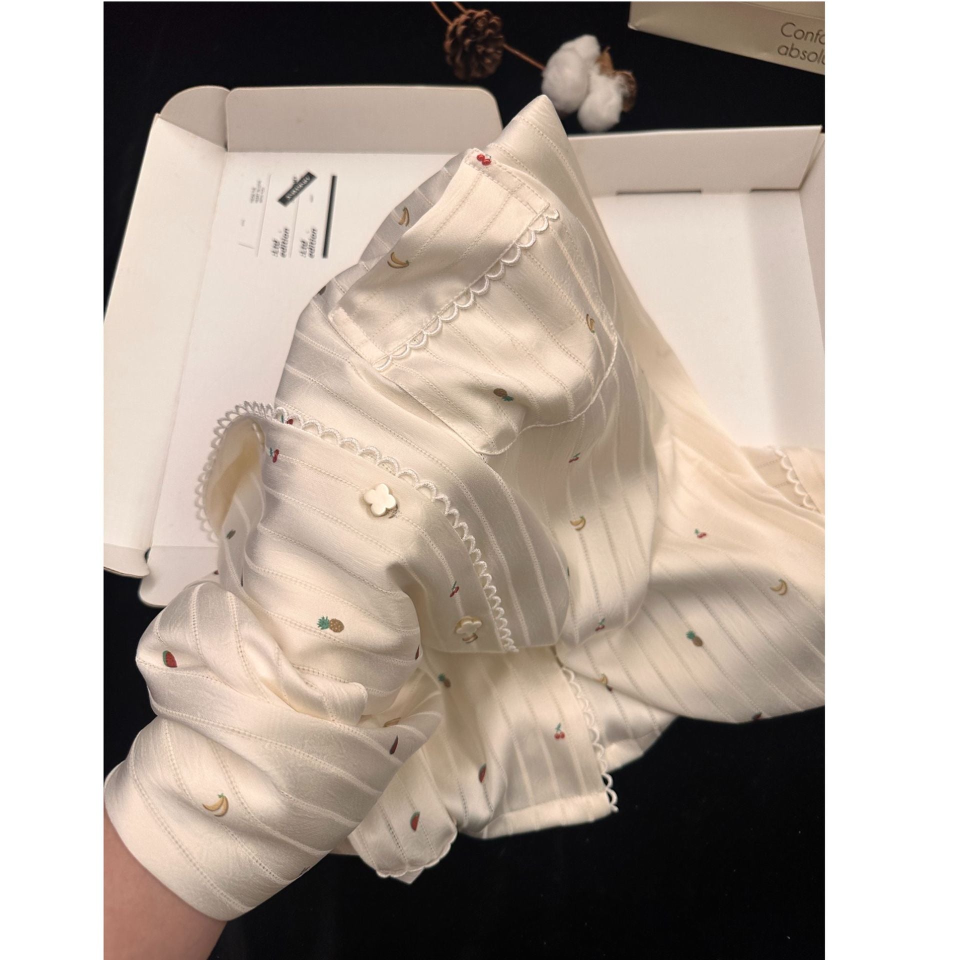 Cream White Sweet Pajama Set – Rich Girl Style, Wear Outside, S-3XL
