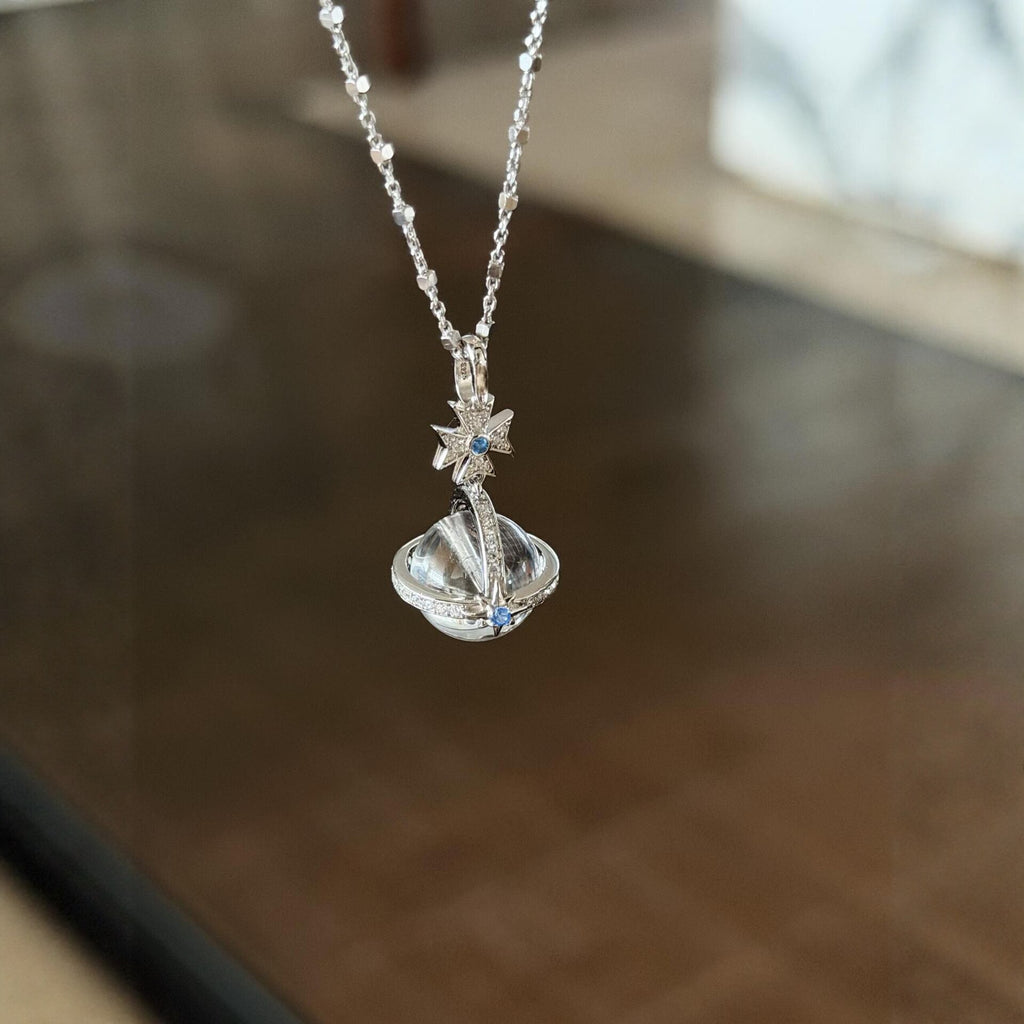 Celestial Sphere Necklace & Earrings – Full Pavé Crystal Planet