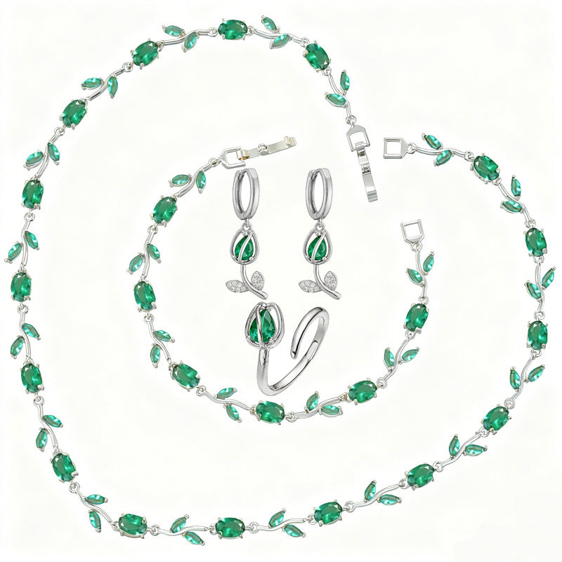 Spring Tulip Set – Sparkling Flower Necklace & Bracelet in Gold or Silver Tone
