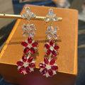 Gradient Flower Drop Earrings – Ombre Zirconia Long Earrings with