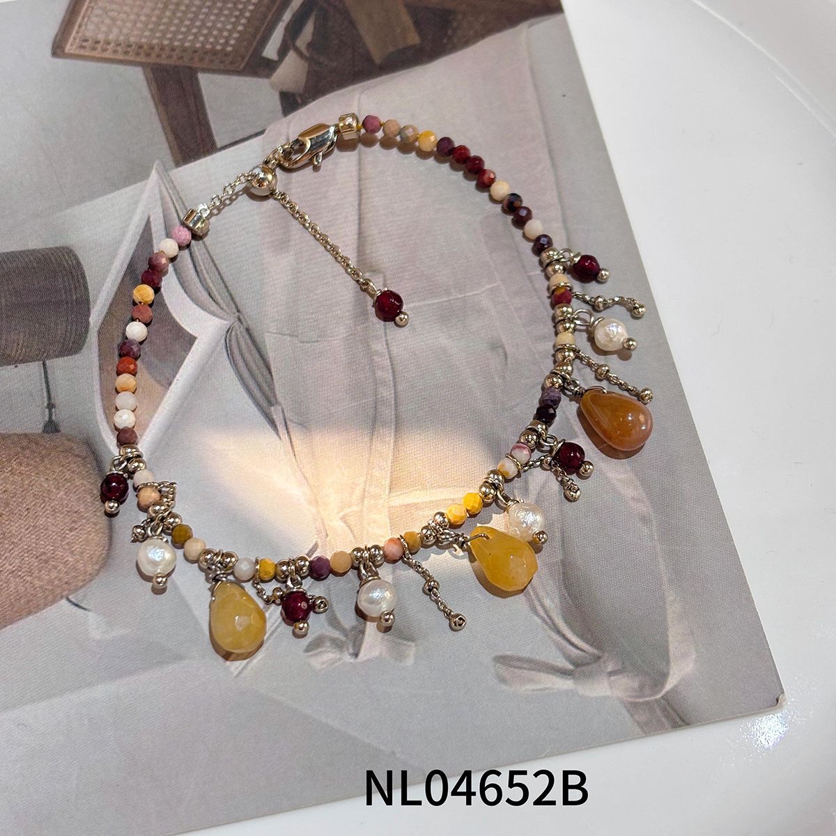 Mixed Material Pearl Bracelet – Freshwater Pearl, Natural Stone & 18K Gold