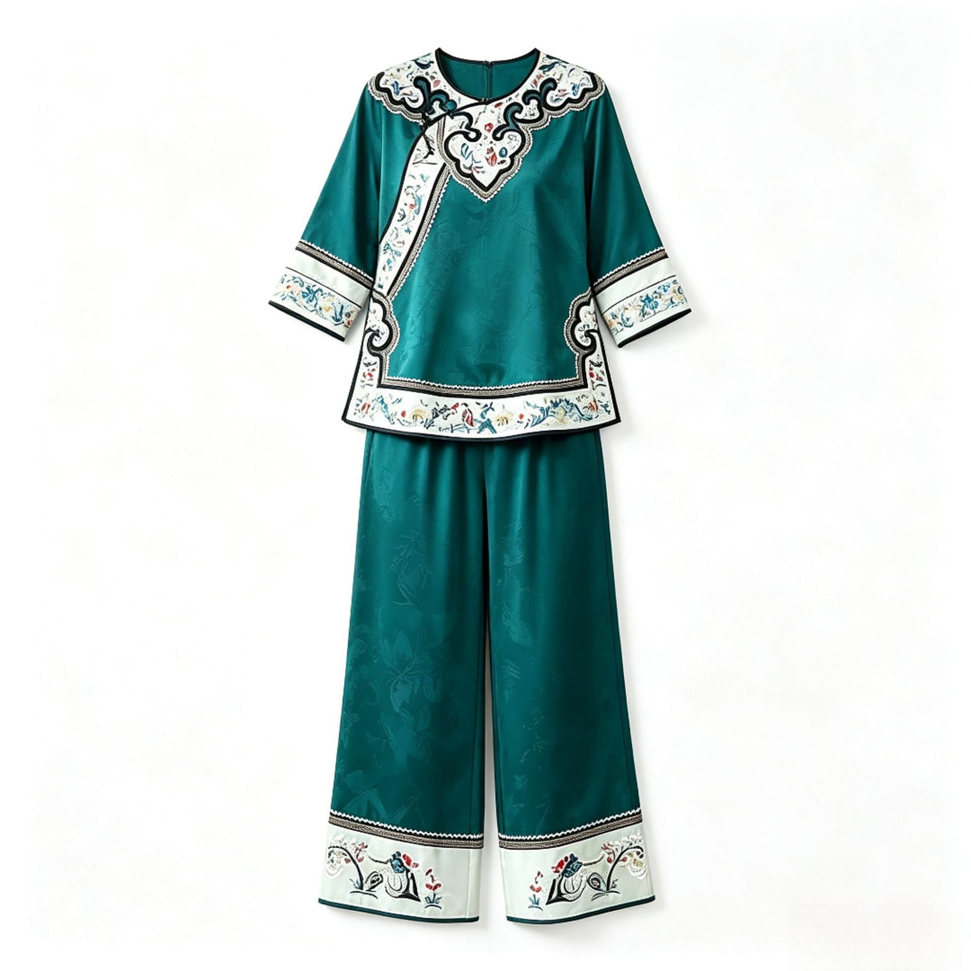 Imperial Court Style Pajama Set – Mandarin Button Detail, Plus Size XL-3XL