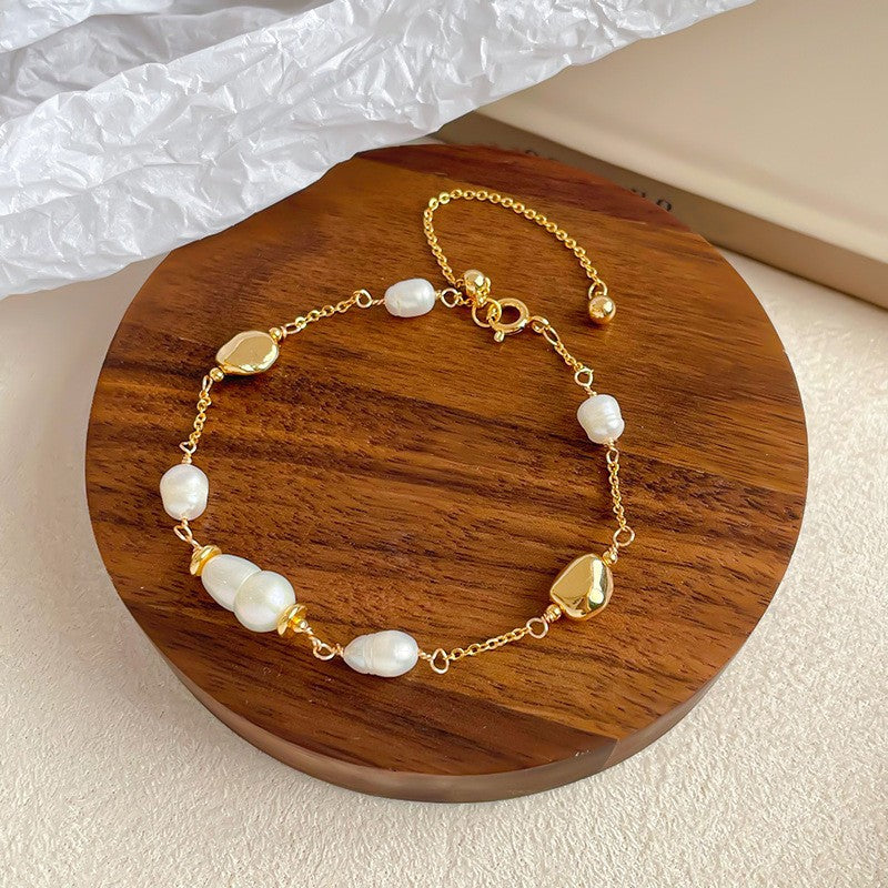 Mixed Material Pearl Bracelet – Freshwater Pearl, Natural Stone & 18K Gold