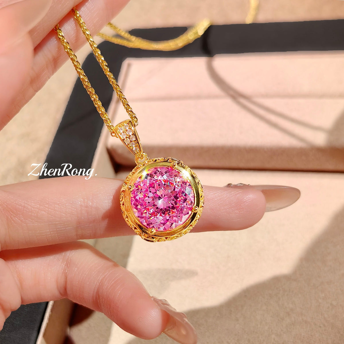 Fireworks Cut Zircon Purple Lithium Hui Necklace Pendant High Carbon Diamond Pink Diamond Earrings Color Treasure Ring Set Female