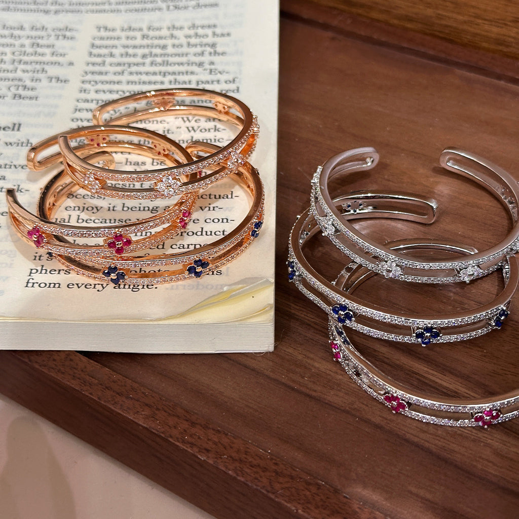 Kaleidoscope Four‑Leaf Bracelet – Double Layer Pavé, 6 Color Combos