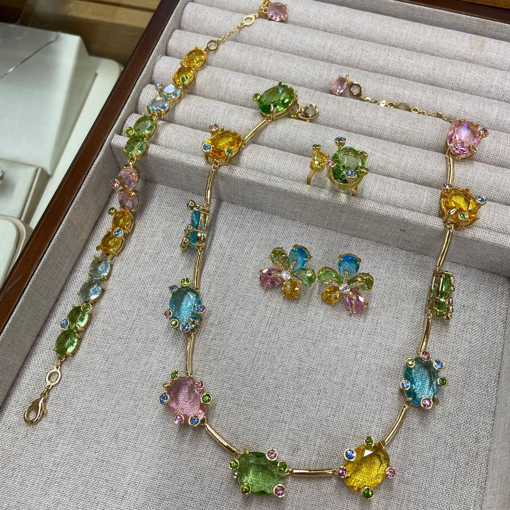 Dopamine Flower Jewelry Set – Necklace, Earrings, Bracelet & Ring