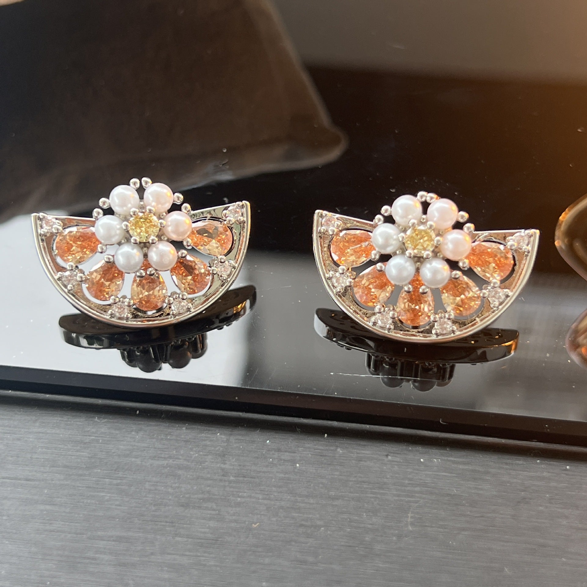 Citrus Pavé Earrings & Necklace – Grapefruit Design